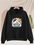 Men's Hoodie Chubby Cat Eating Ramen With Chopsticks Surrounded By Bubbles Hoodie