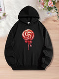 Women's Hoodie Shiny Ribbon Bow With Pink Swirl Pattern Lollipop