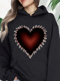 Women's Hoodie Edgy Shadow Gradient Centered Heart Pattern Hoodie