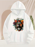 Men's Hoodie Colorful Floral Crown With Smiling Sugar Skull Surrounded By Lush Flowers Skull