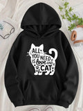 Women's Hoodie All You Need Is Love And A Whimsical Playful Black Cat