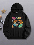Women's Hoodie Colorful Open Books Floating Among Magical Stars Hoodie
