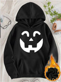 Women's Hoodie Smiling Jackolantern Face With Bold Simple White Printed Pumpkin