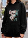 Women's Hoodie Playful Cartoon Koala Climbing A Tree Branch With Green Leaves Koala