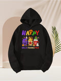 Men's Hoodie Happy Greeting With Playful Holiday Cups Under Colorful Letters