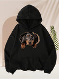 Men's Hoodie Realistic Brown Black Dachshund Peeking Out Through Torn Fabric Hoodie