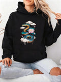 Women's Hoodie Lush Clouds Floating Around Vibrant Flowers And Glistening Serpent