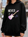 Women's Hoodie Never With Pink Electric Guitar And Floating Music Notes Guitar