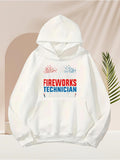 Men's Hoodie Fireworks Technician Celebrating Red Blue Festival Night Hoodie