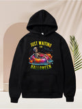 Men's Hoodie Just Waiting For Halloween Skeleton Riding In Vibrant Spinning Bumper Car