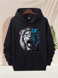 Men's Hoodie Roaring Wild Energy Among Blue Letters Lion