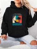 Women's Hoodie Relax By Water With Sunset Palm Tree And Seated Person