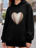 Women's Hoodie Weathered Heart Shaped Baseball With Visible Stitching Center