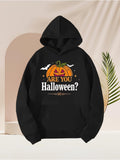 Men's Hoodie Are You Halloween Festive Pumpkin With Bats And Carved Face Hoodie