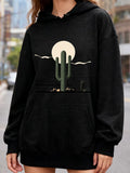 Women's Hoodie Desert Night With Large Full Moon Behind A Tall Cactus