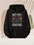 Men's Hoodie Most Likely To Read A Book On Christmas Surrounded By Holiday Icons And Leaves Hoodie