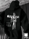 Men's Hoodie He Died For Us So We Live For Him Wooden Cross With Draped Cloth Christian Symbol