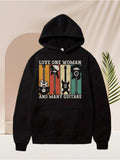Men's Hoodie Love One Woman Vintage Striped Design With Musical Elements Guitars