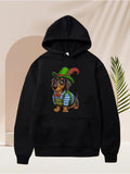Men's Hoodie Bavarian Outfit Cartoon Dog Wearing Feathered Green Hat