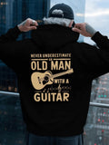 Men's Hoodie Never Underestimate An Old Man With A Guitar Surrounded By Musical Notes And Acoustic Guitar