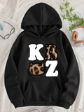 Women's Hoodie Leopard Ears With Bold Cartoon Lettering Cat
