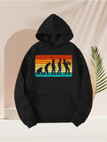 Men's Hoodie Sunset Striped Silhouettes Of Human Evolution Walking Progress