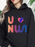 Women's Hoodie Colorful Geometric Pattern With Gradient Letter Shapes Heart
