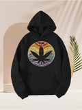 Men's Hoodie Retro Rainbow Colors Around Silhouette Cannabis Leaf
