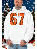 Men's Hoodie Orange Basketball Pattern And Festive Graphic Number