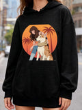 Women's Hoodie Sunset With Woman Sitting Among Palm Trees Next To Loyal Dog