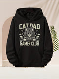 Men's Hoodie Cat Dad Textured Retro Style Print With Controller Holding Cat