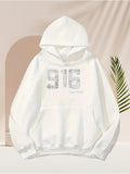 Men's Hoodie Reflective Numbers Pattern With Detailed Artistic White Hoodie