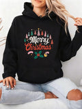 Women's Hoodie Merry Christmas Candy Canes And Holly Among Colorful Pine Trees Hoodie