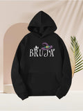 Men's Hoodie White Letters And Purple Witch Hat On Top Bruja