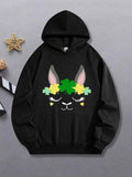 Women's Hoodie Playful Spring Flowers Over Bunny Face Hoodie