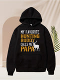 Men's Hoodie My Favorite Hunting Buddy Calls Me Papa With Deer Silhouette In Forest Landscape Hoodie