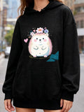 Women's Hoodie Adorable Hedgehog Sitting With Flower Crown Under Blossoming Pink Flowers