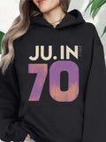 Women's Hoodie Juin Number Seventy With Vintage Style Letters And Numbers