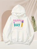 Men's Hoodie Happy Day With Pink And Yellow Pencil Illustration Hoodie