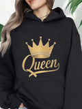 Women's Hoodie Shimmering Gold Crown With Script Lettering Under Royal Queen