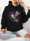 Women's Hoodie Colorful Glitter Sparkle Feathers Among Whimsical Rainbow Light Hummingbird