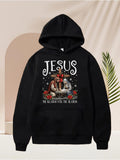 Men's Hoodie Jesus Surrounded By Flowers And Cross With Spiritual Figures