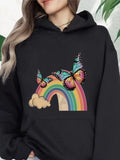 Women's Hoodie Rainbow With Pastel Cloud And Two Colorful Butterflies