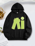 Women's Hoodie Neon Geometric Shapes With Abstract Playful Typography Hoodie