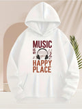 Men's Hoodie Music Is My Happy Place With Headphones And Musical Notes Hoodie