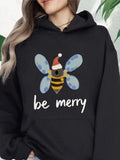 Women's Hoodie Be Merry Cute Festive Bee With Red Santa Hat