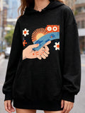Women's Hoodie Artistic Sunrise With Stylized Flowers Holding A Blue River Hand