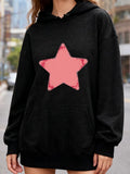 Women's Hoodie Urban Street Chic With Pink Star Patch Hoodie