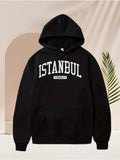 Men's Hoodie Istanbul College Lettering Over Classic Cotton Hooded Sweatshirt