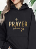Women's Hoodie Prayer Changes Bold Gold Lettering With Inspirational Text Among Cross Symbol Hoodie